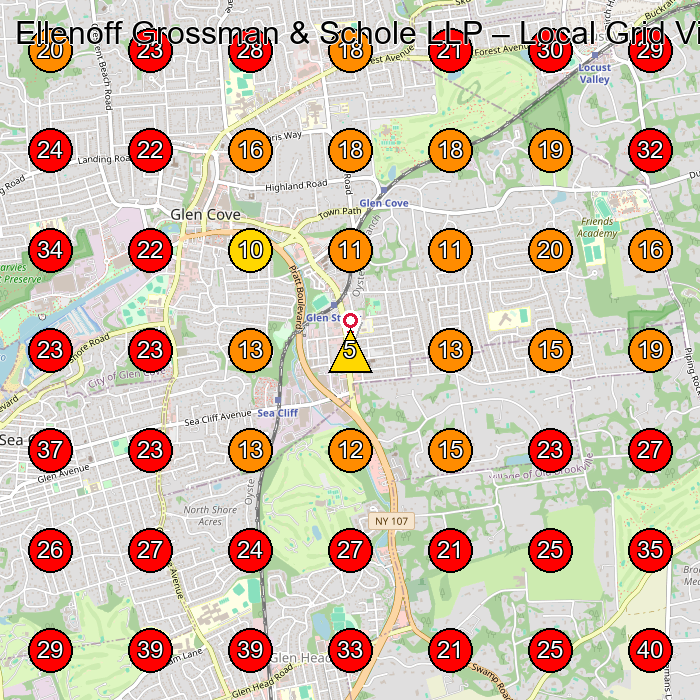 Ellenoff Grossman & Schole LLP GeoGrid visibility map for General Practice Attorney in Glen Cove